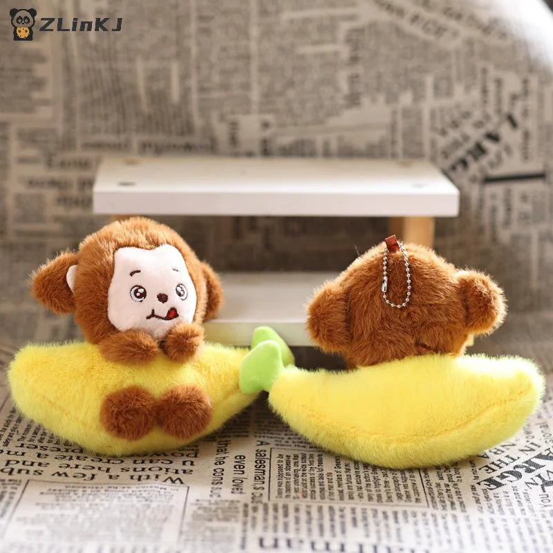 ▶1PCS 15cm Adorable Banana Monkey Keychain Charm Cute Monkey Plush Ornament Soft Bag Pendant For Boys Gifts Zpaxo