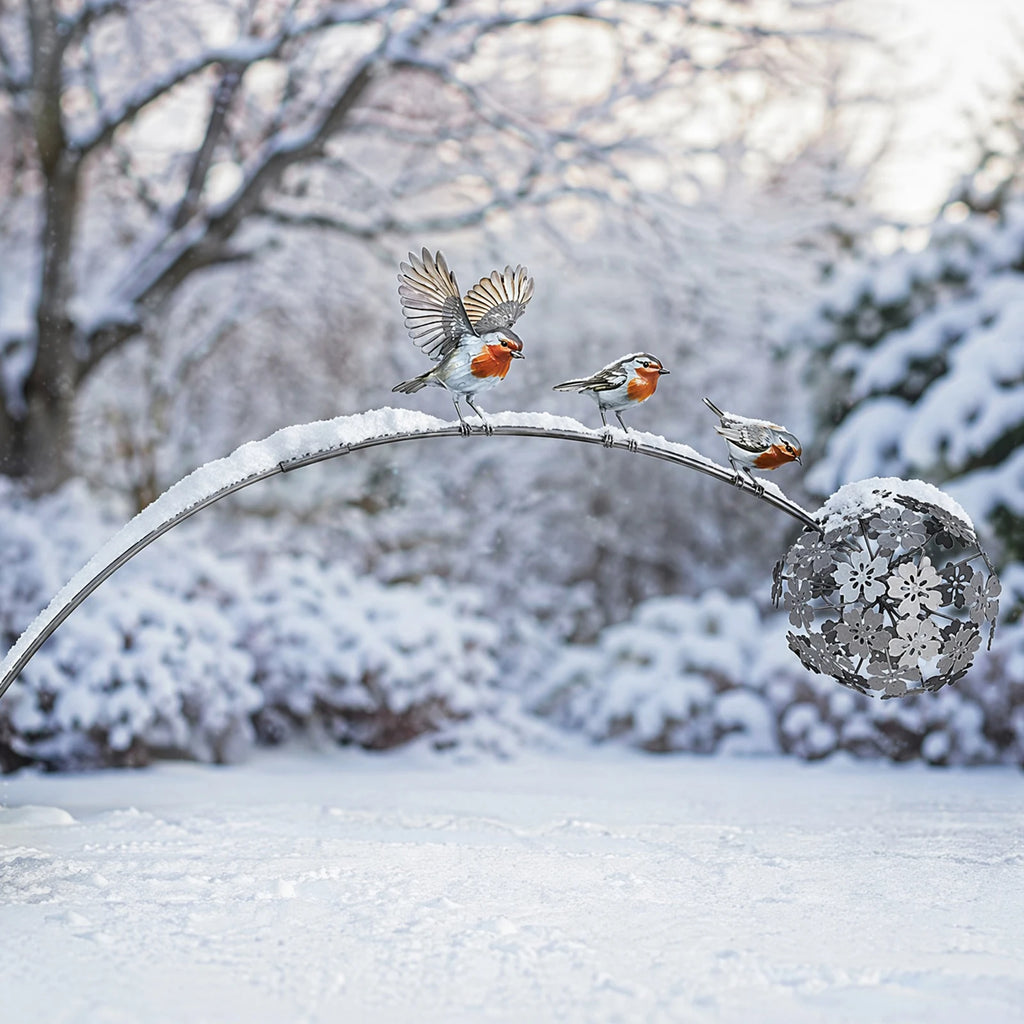 Outdoor Yard Art Stake Weather Resist Rustic Robin Birds Dandelion