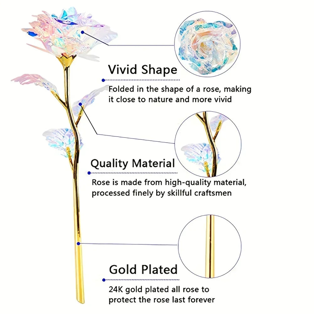 10PCS Valentine's Day Creative Gift 24K Foil Plated Rose Gold Rose Last Forever Love Wedding Decor Lover Roses Creative Gift Hot Zpaxo