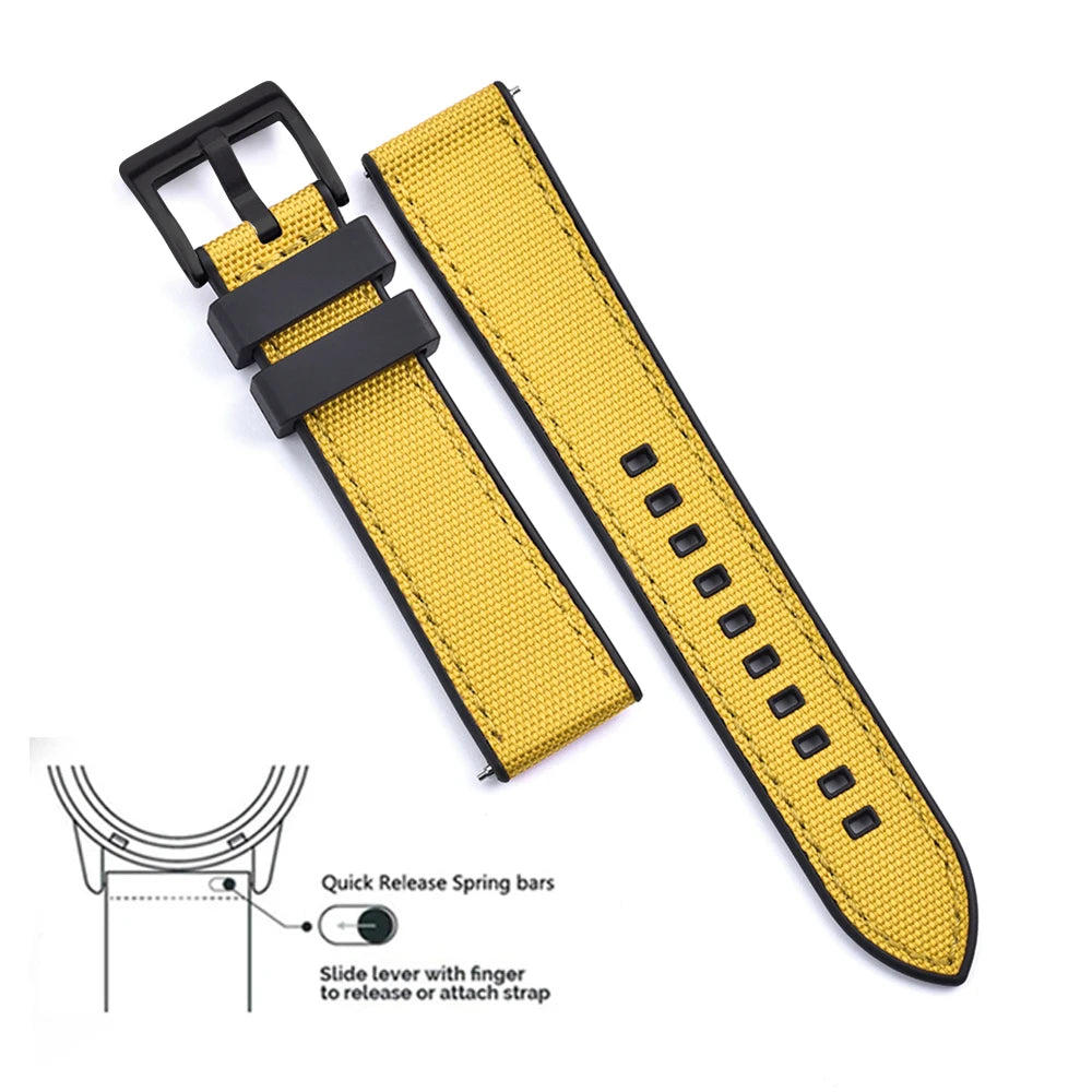 High Quality FKM Canvas Watch Strap 20mm 22mm Hybrid Fluoro Rubber Nylon Watchbands Quick Release For Each Brand Diving Watches Zpaxo