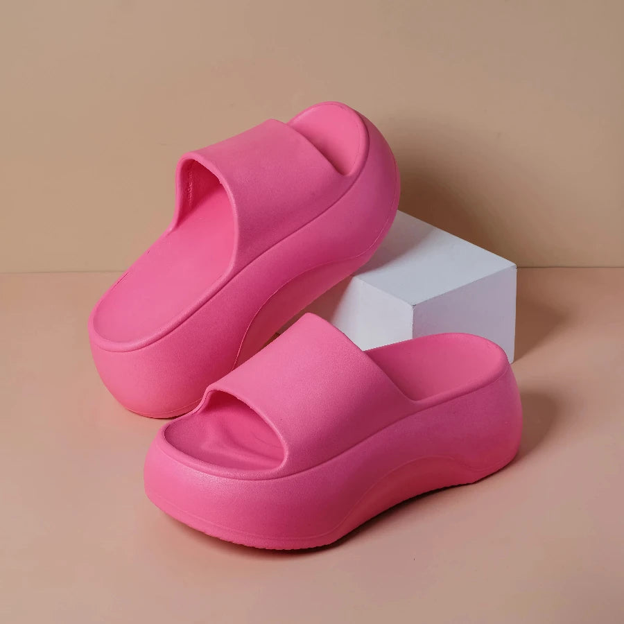 Women's Summer Beach Slippers Solid Non-slip Outdoor Flip Flops Zpaxo Rosy Red 37-38