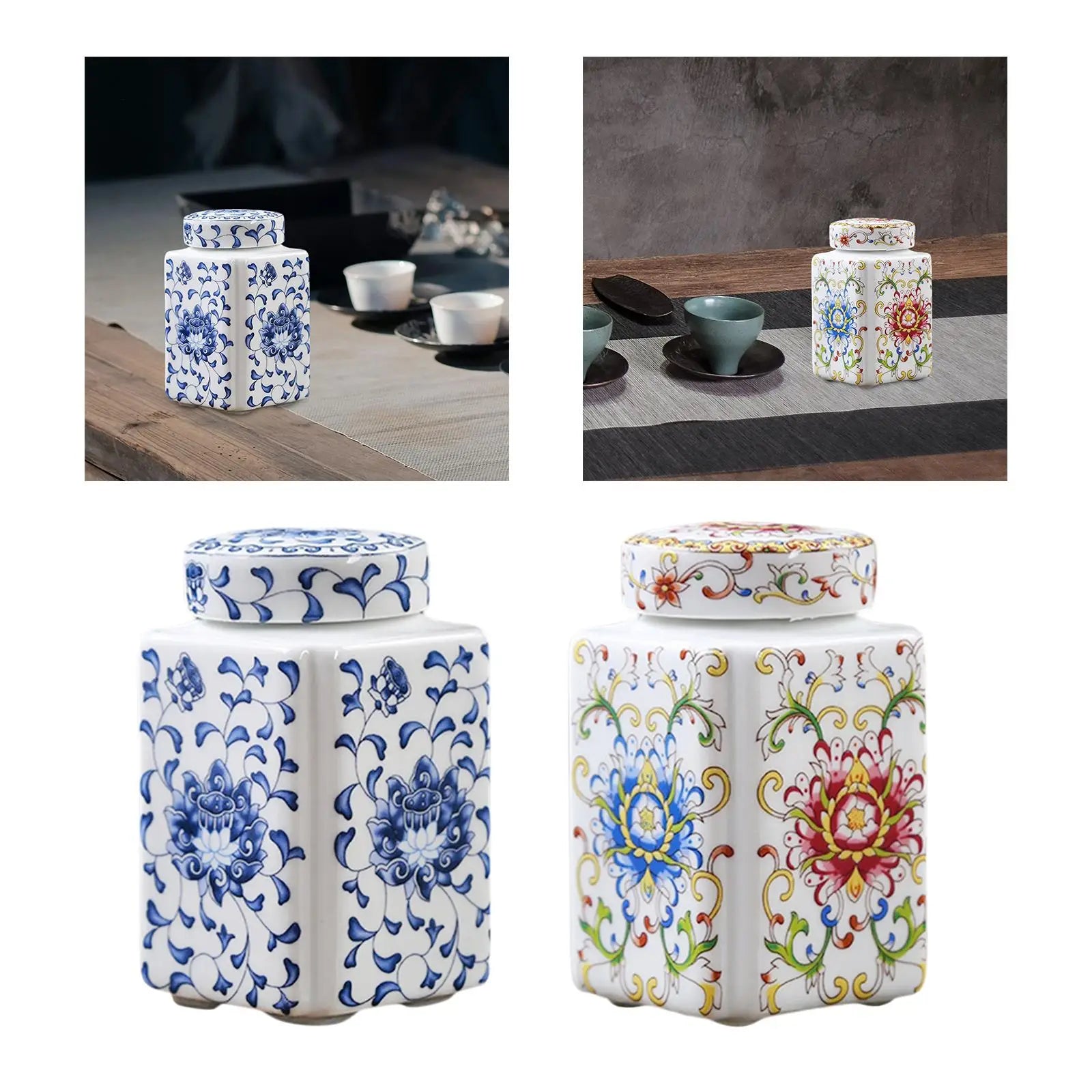Chinese Porcelain Ginger Jar – Ceramic Temple Vase with Lid Decorative Ceramic Jar Zpaxo