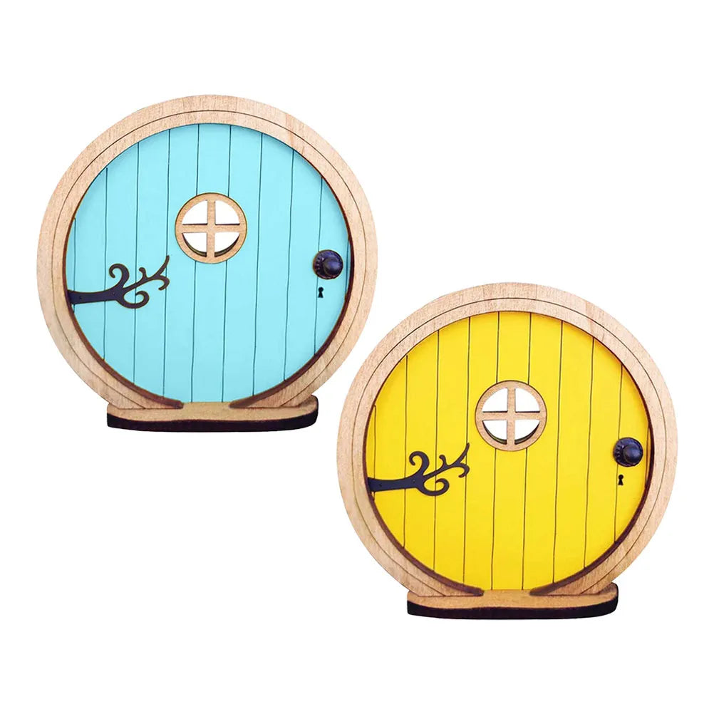 2Pcs Wooden Fairy Door Miniature Decor Fine Workmanship Lifelike Appearance Indoor Outdoor Mini Garden Accessory Gift Idea