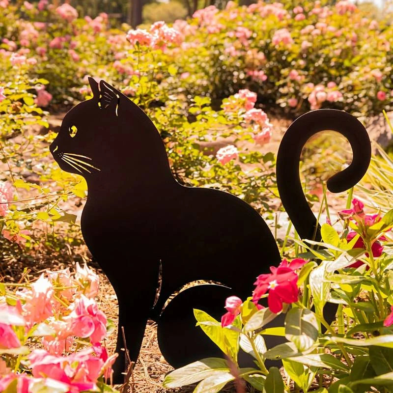 Black Cat Silhouette Garden Decorative Ground Plug Metal Handmade