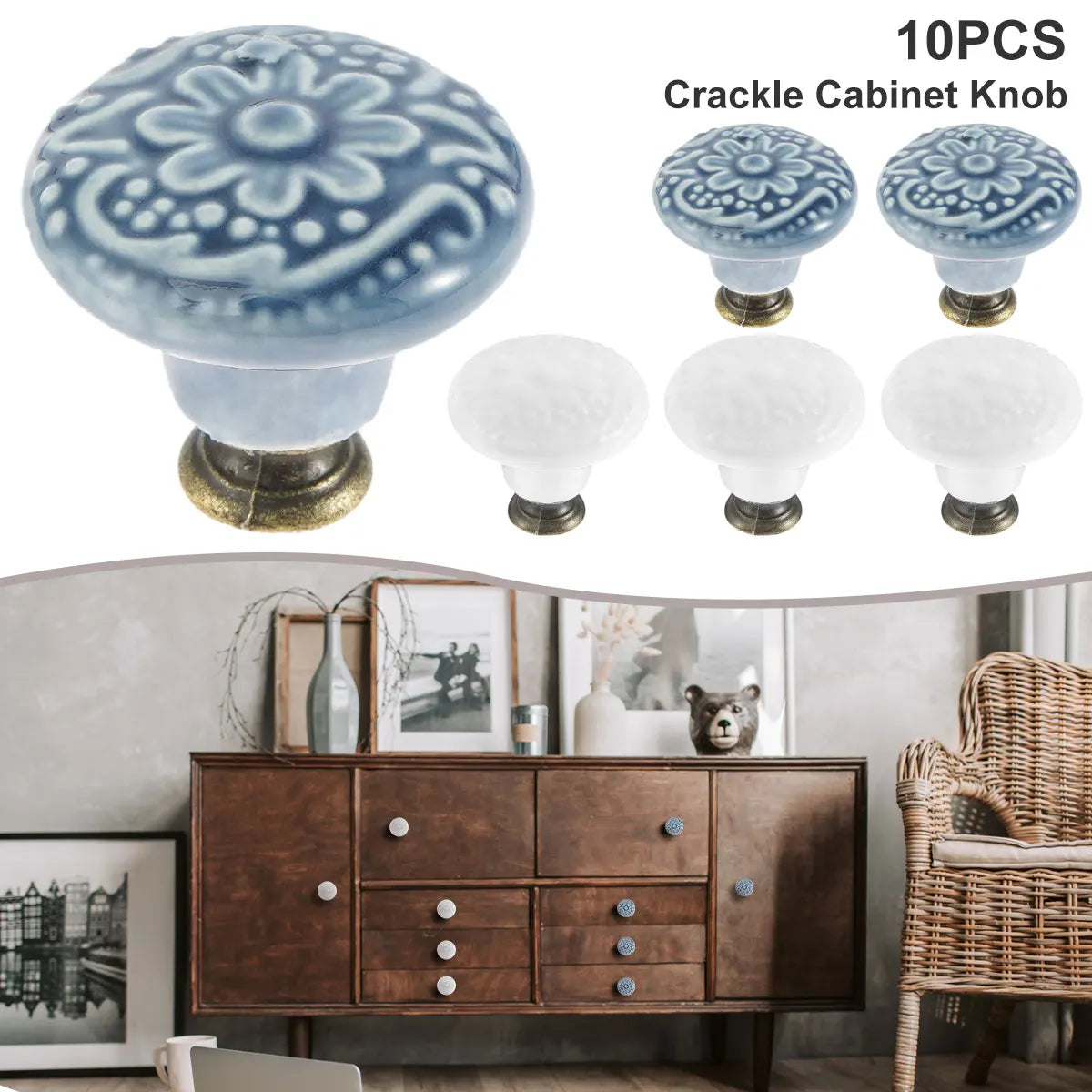10 Pcs Drawer Pull Handles Round Cabinet Knobs Vintage Ceramic Door Knobs for Closet Cupboard Wardrobe Dresser Kitchen Furniture Zpaxo