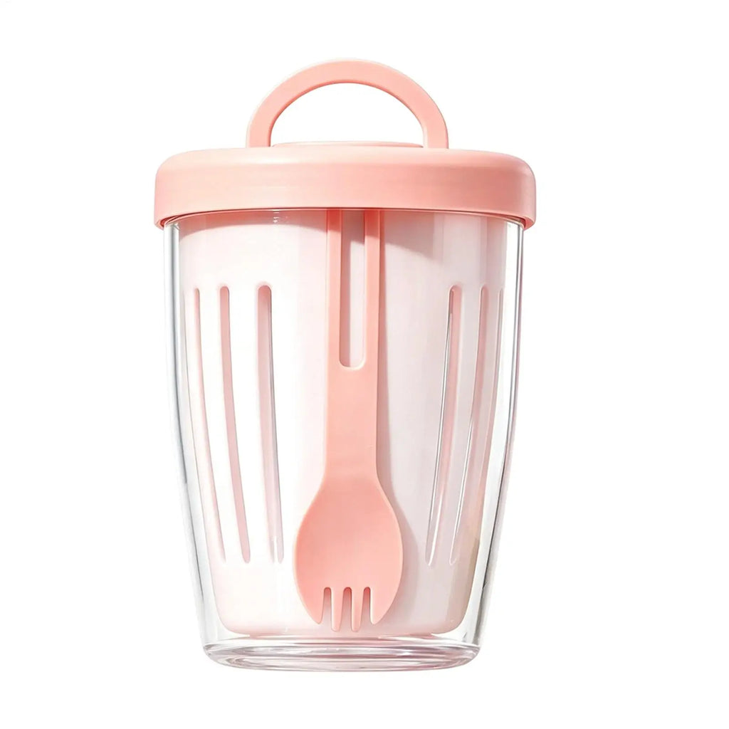 Leak-Proof Yogurt & Salad Cup with Lid, Fork & Drain – 300ml Portable Food Container Zpaxo