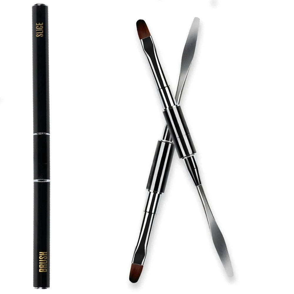 1 Dual-end Acrylic 12 Nail Art Gel Brush Extension Builder Stainless