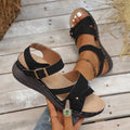 Women Sandals Retro Flower Platform Ankle Buckle Wedge Shoes Woman Zpaxo black 36