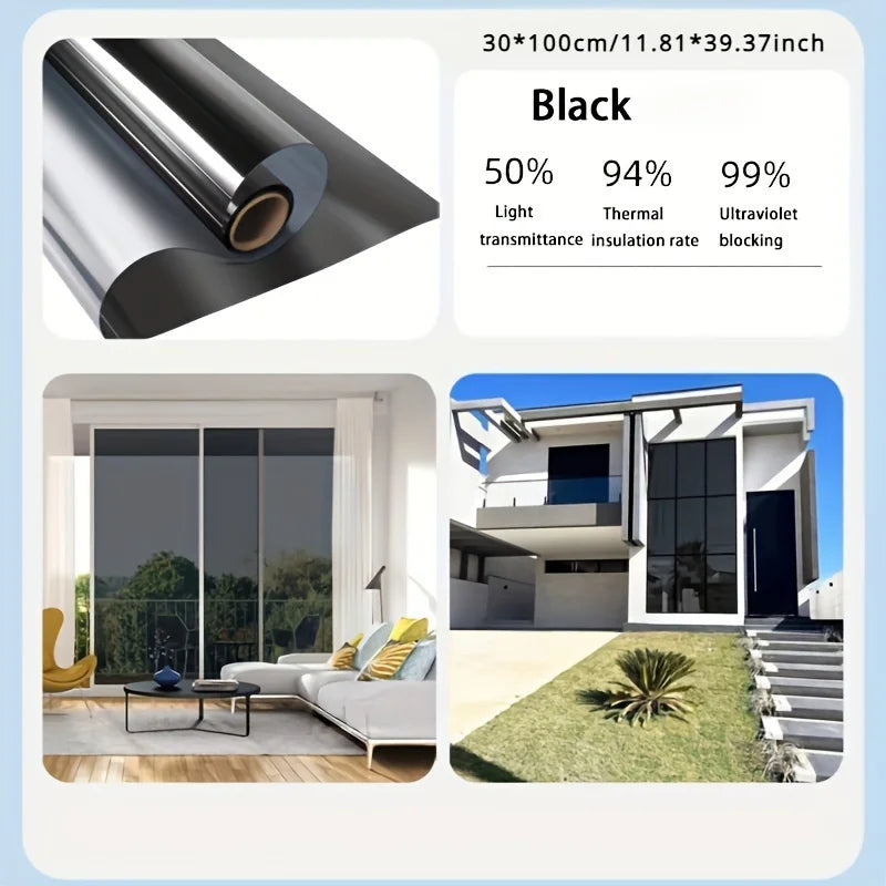 One Way Window Privacy Tint Film Anti Look Vinyl Mirror Self-adhesive Film Sun Blocking Anti UV Static Cling Stickers Home Decor Zpaxo