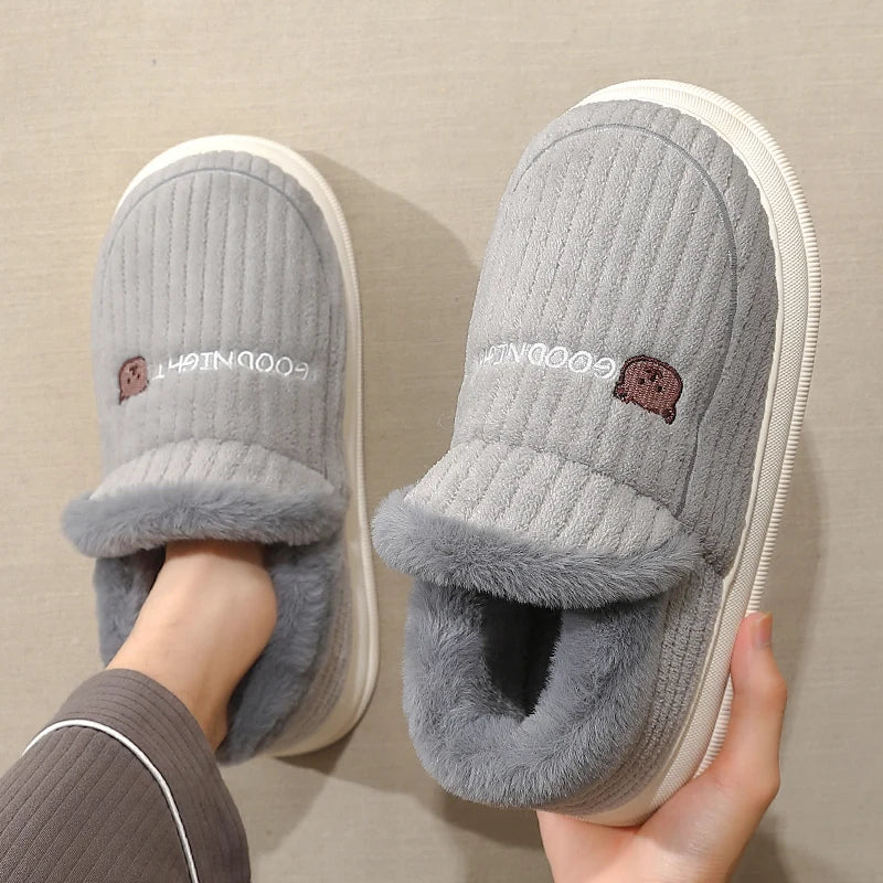 Soft Sole Slippers Women Winter Fashion Fur Fuzzy Plush Men Warm