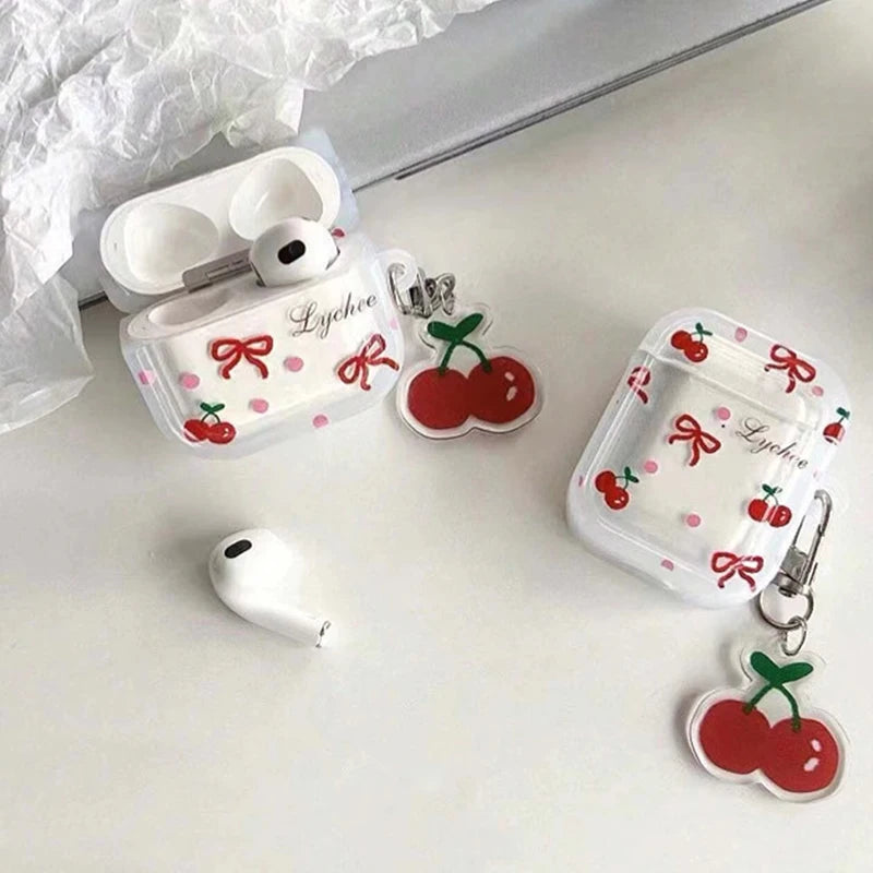 Cute Cherry Blossom Bow Earphone Case Airpods 4 3 TPU Clear Headphone