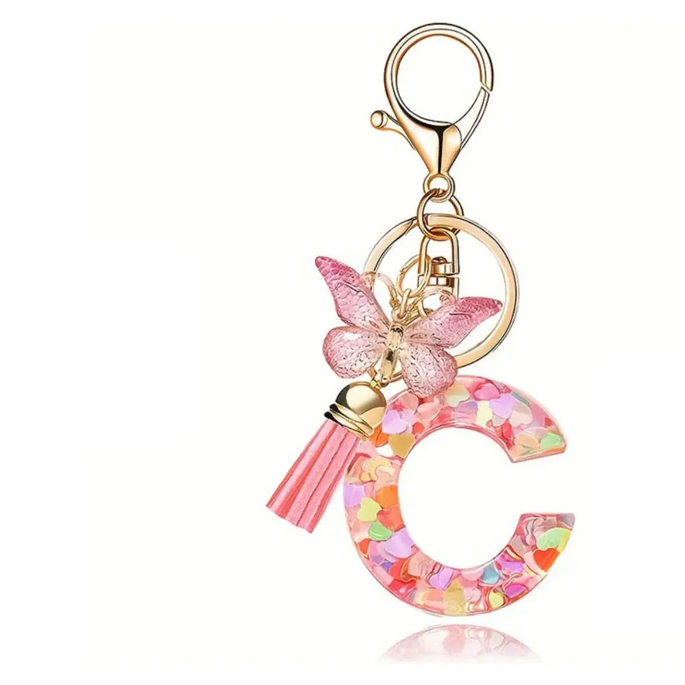 Dreamy 26 Letter Keychain Sequin Alphabet Butterfly Initial Keyring Butterfly Tassel Alphabet Key Chain Handbag DecorWomen Zpaxo Letter C