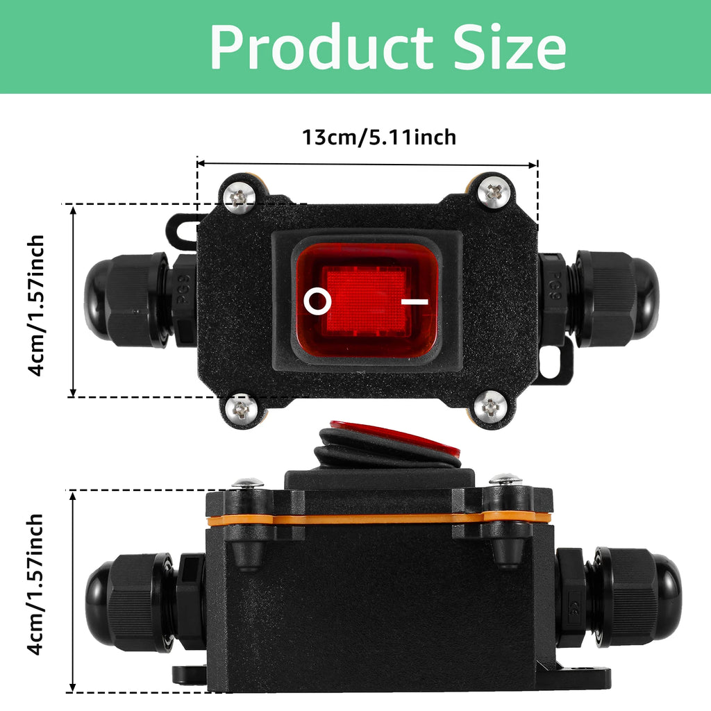 30A 220V Heavy Duty Inline Cord Switch IP65 Waterproof Power Cord Toggle Switch Button Rain Proof Outside Duty Device Switch Zpaxo
