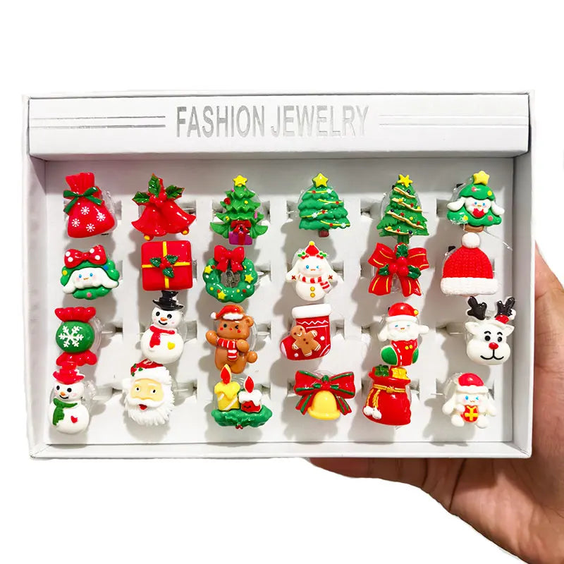 24 Christmas Glow Rings 3D LED Finger Light Flashing Party Luminous