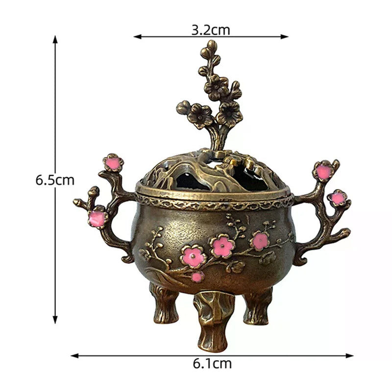 Mini Plum Blossom Lucky Incense Burner Metal Lotus Incense Burner Bowl Incense Holder With Handle Yoga Meditation Home Decor Zpaxo