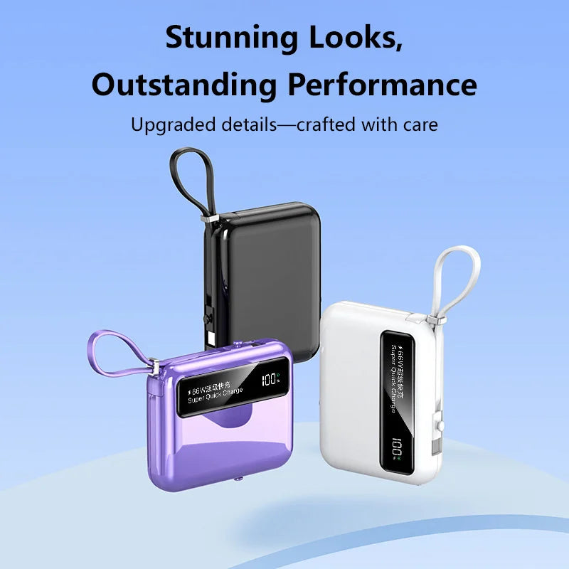 Lenovo 50000mAh 66W Power Bank Built-In Dual USB-C Cable Fast Charge Digital Display Power Bank For iPhone Samsung Zpaxo