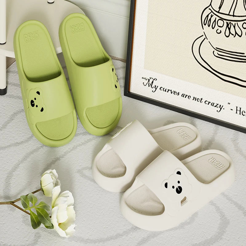 Fashion Women's Slippers Indoor Soft Sole Cartoon Bear Slides