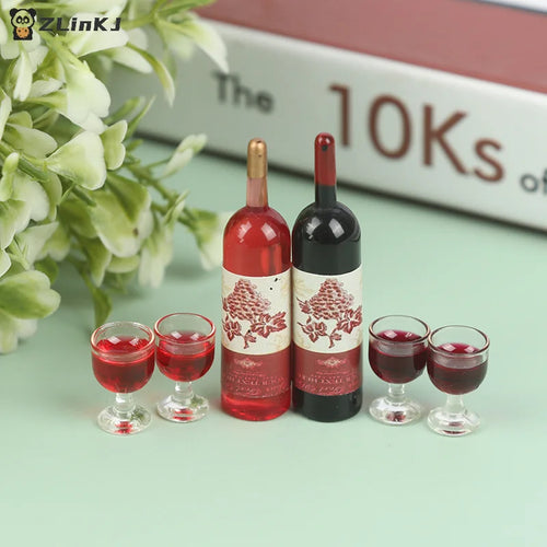 ▶3Pcs 1:12 Dollhouse Miniature Simulation Wine Bottle Wine Glass Model Toys Zpaxo