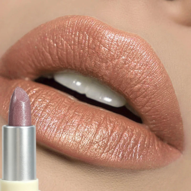 High-pigment Shimmer Metallic Lipstick Natural Nude Long-lasting Zpaxo