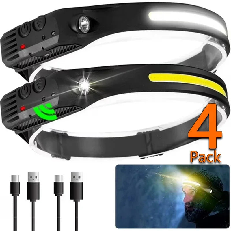 4-Pack Waterproof LED Headlamp Set – 6 Modes, Camping