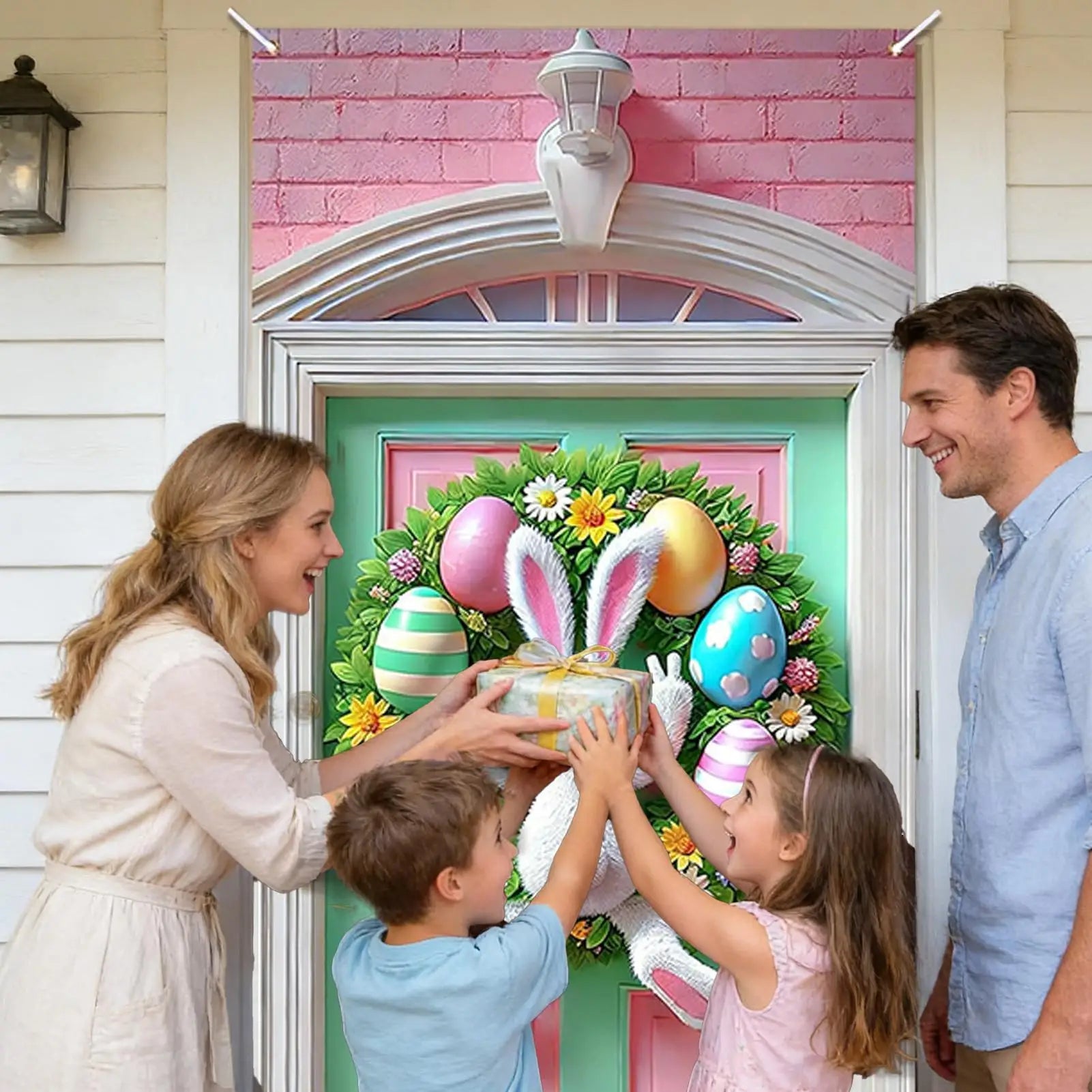 Easter Bunny Door Cover Spring Cute Happy Hanging Banner Decor Home