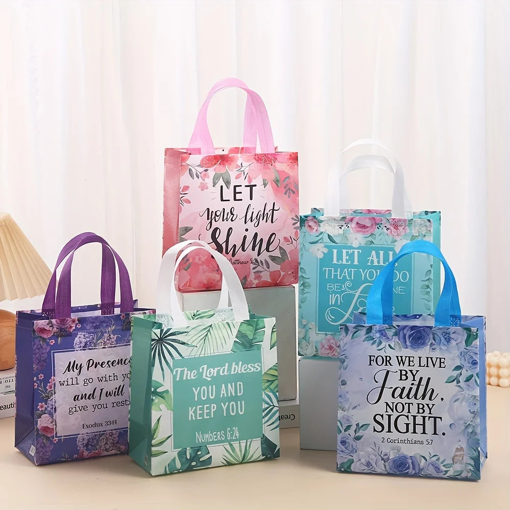 Floral Bible Tote Bags – Reusable Non-Woven Gift Bags (8–32 Pack)