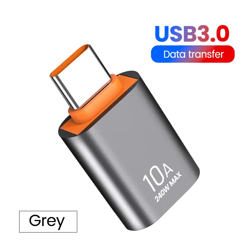 10A USB C OTG Adapter Converter 3 0 240W Laptop Xiaomi Macbook Zpaxo Type-c to USB Gray