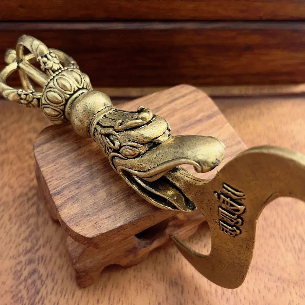 Brass Vajra Pestle Pendant Tibetan Horse Head Silver Plated Mini