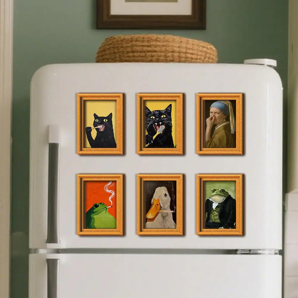 Cat Magnets 6-Piece Funny Wooden Cute Home Decor Anime Figure Refrigerator Magnet for Wall Door Locker Living Room Kitchen Home Zpaxo