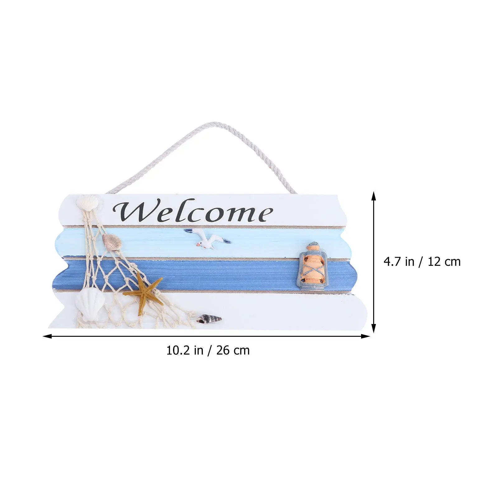 Wooden Welcome Hanging Sign Hand-painted Blue Mediterranean Door