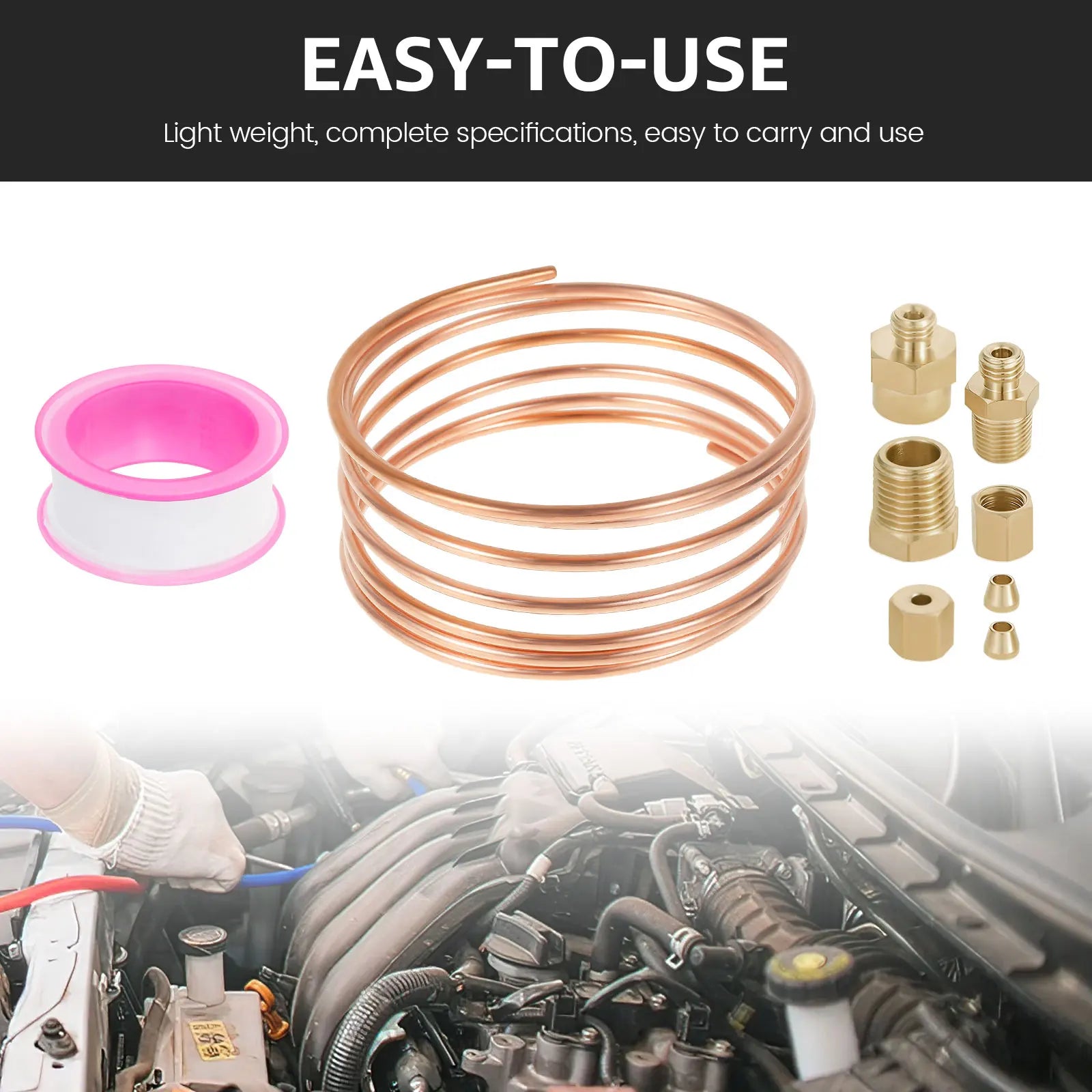 Oil Pressure Gauge Tubing Kit 72 in Practical Oil Gauge Line Kit Set Copper Tube Threaded Parts for Tractor/ Mechanical Pressure Zpaxo