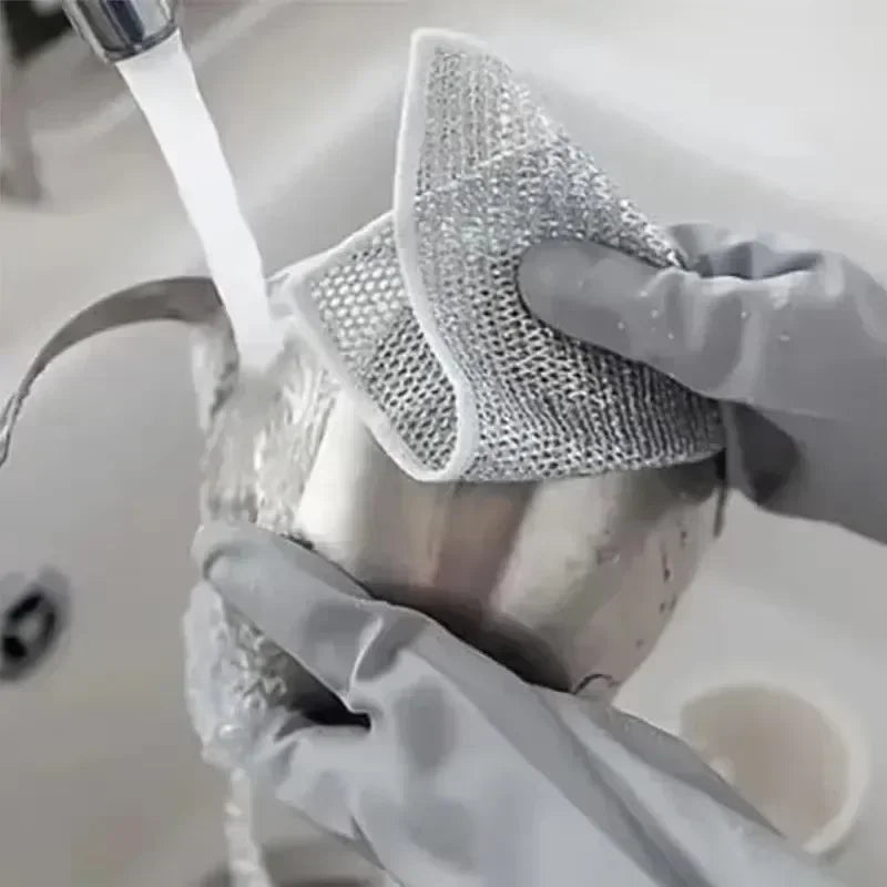 Double-Sided Silver Fabric Dishcloth Dish Towel Absorbent Non-Stick Oil Dish Rag Housework Cleaning Oil Removal Kitchen Cleaning Zpaxo