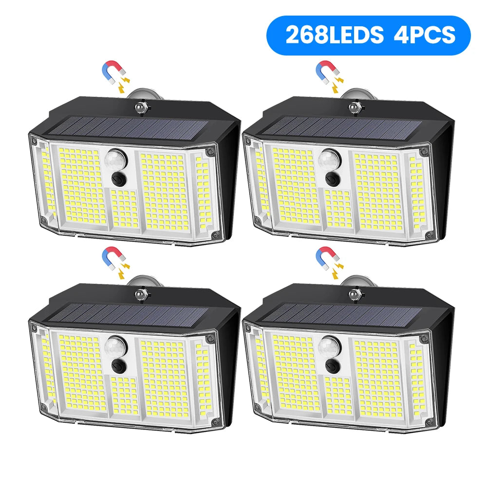 Magnetic Solar Lights 268LED Motion Sensor Outdoor Wall Lights 3 Lighting Modes IP65 Waterproof Camping Lamp For Garden Lighting Zpaxo 268LED-4PCS