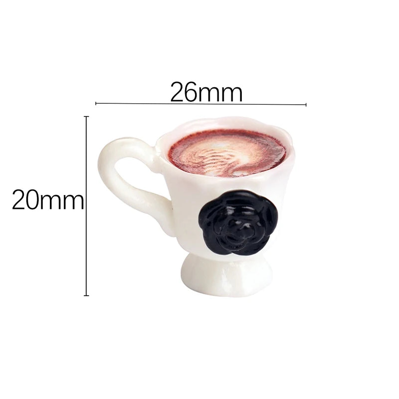 ▶3pcs/set Miniature Dollhouse Rose Coffee Cup Drinks Kitchen Food For Doll Accessories Girl Toy Zpaxo White