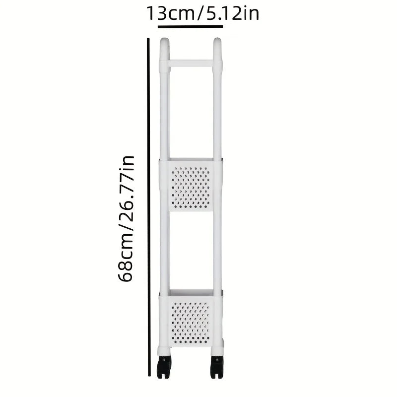 Space-Saving 5.12-Inch Narrow Storage Cabinet - 3-Tier Durable Plastic Freestanding Organizer with Wheels, Black and White Matte Zpaxo
