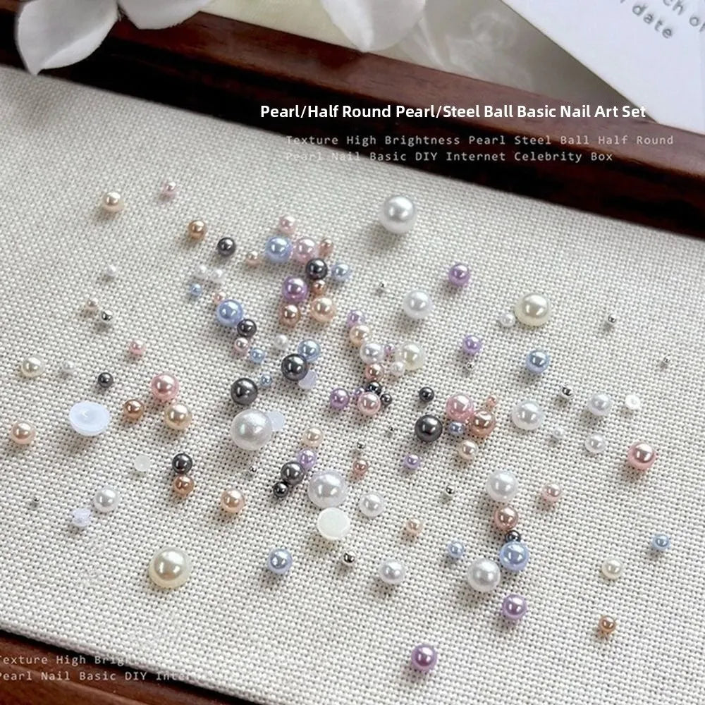 Mixed Sizes Pearl Nail Charms Round 3D Flat Bottom Art Decorations Zpaxo