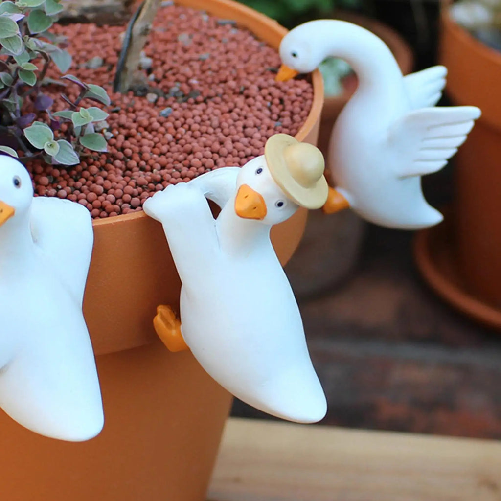 Duck Plant Pot Decors 3 Resin Cute Funny Figurines Ornaments Flower