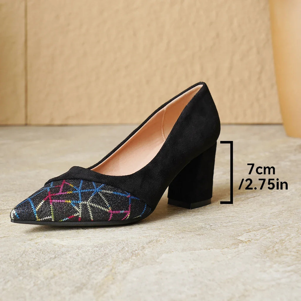 Women's 3-Inch Square Heel Pumps – Pointed Toe Faux Suede