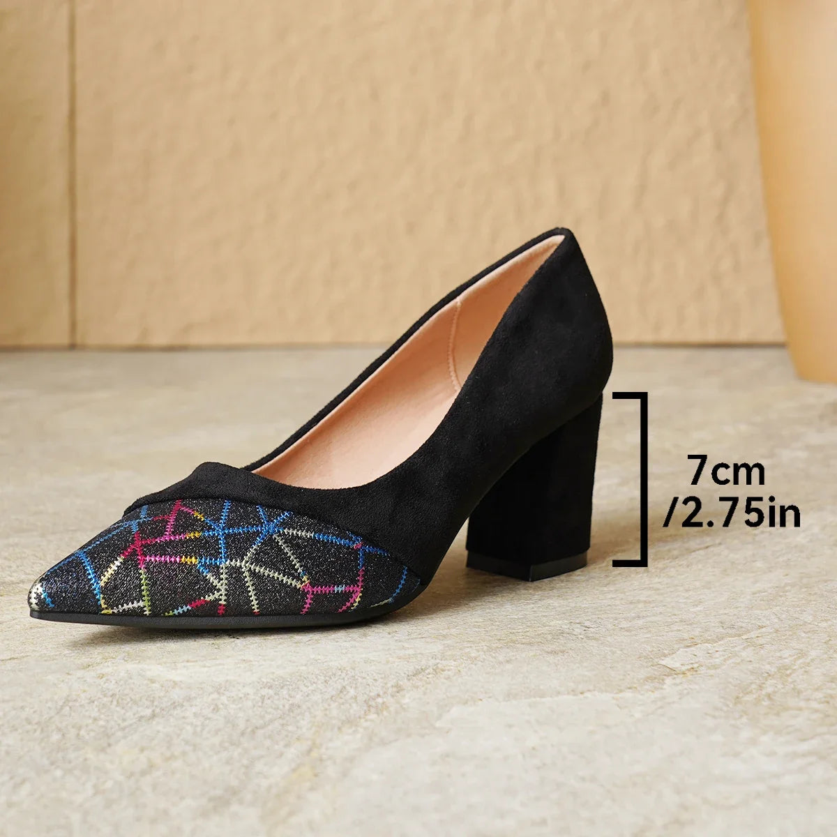 Women's 3-Inch Square Heel Pumps – Pointed Toe Faux Suede