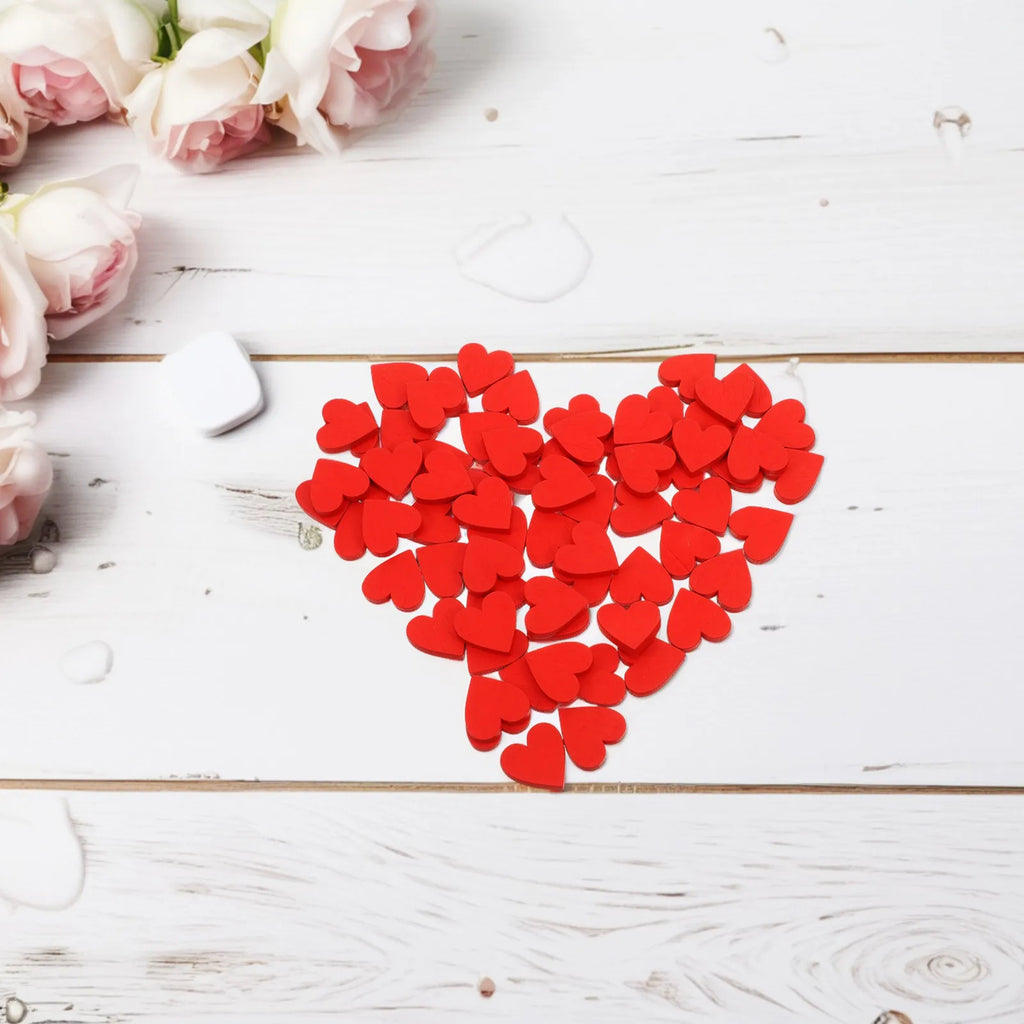 DIY Red Heart Wooden Cutouts Valentine's Day Wedding Table