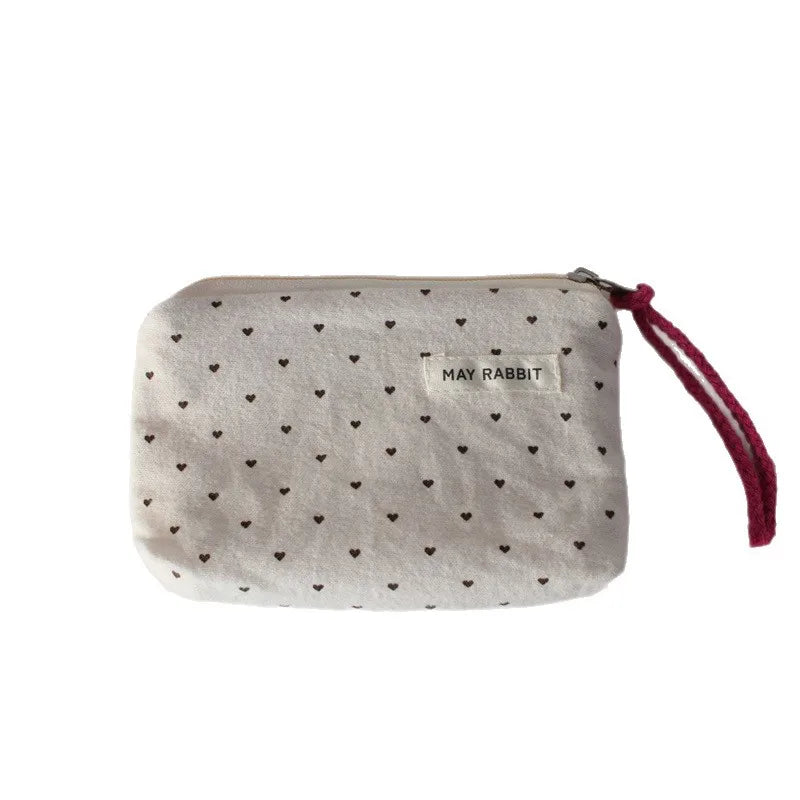 Korean Canvas Coin Purse – Polka Dot & Heart Mini Zipper Pouch Canvas Coin Purse Zpaxo
