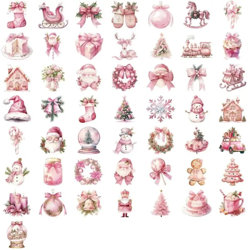 652F Pink Santa Doodles Decals 50Pieces PVC Material Scratch Zpaxo