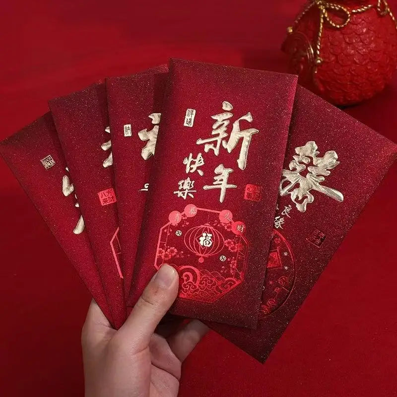 10Pcs/Pack Chinese Red Envelope Snake New Year Spring Festival Matte Hot Gold Red Bag Money Envelopes Red Packet Gift Envelope Zpaxo