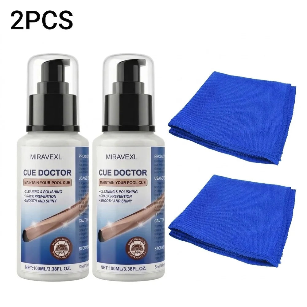 MIRAVEXL 100ml Pool Cue Shaft Cleaner Polish Conditioner Set Billiard Snooker Accessories Maintain Smooth W/ Cleaning Cloth Zpaxo 2PCS