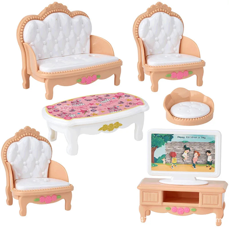 Children's Mini Doll House Accessories Pretend Play Toys Family Scene Zpaxo Brown Living Room