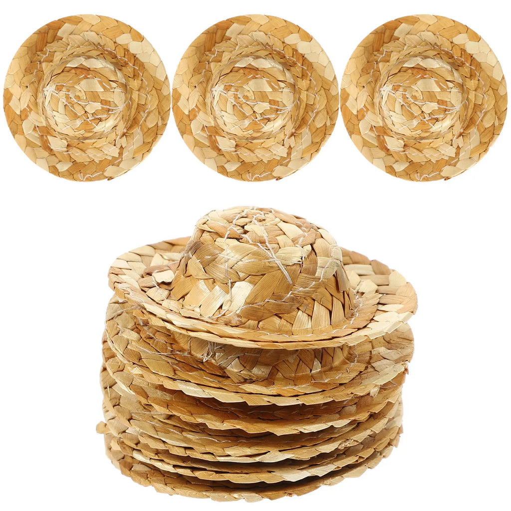 12Pcs Woven Straw Hats Small Lightweight Rustic Photo Prop Exquisite Decorative Hat Adornments Small Straw Hat Zpaxo