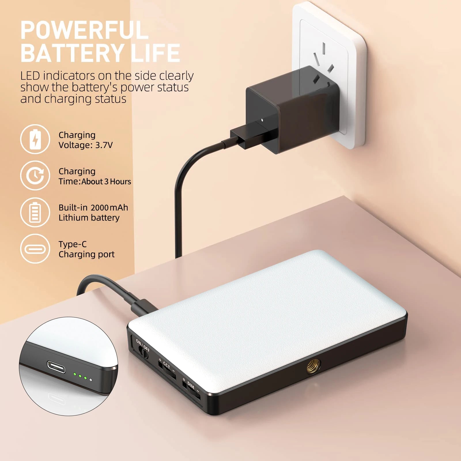 Portable LED Photography Selfie Light 3 Modes Adjustable Dimmable