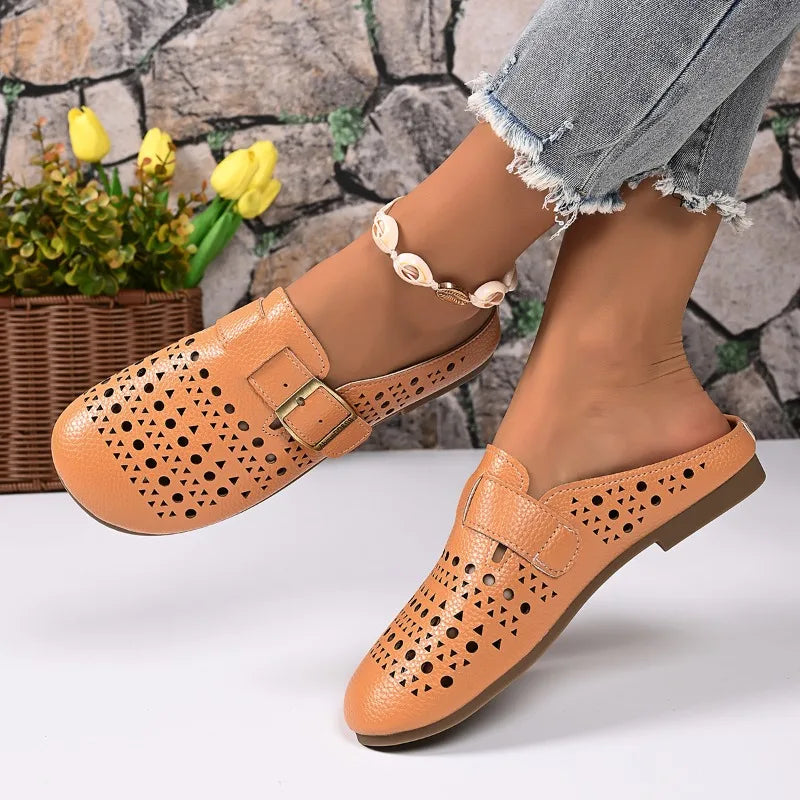Summer Flat Women's Slippers Retro Breathable Hollow Outdoor Non-slip Zpaxo