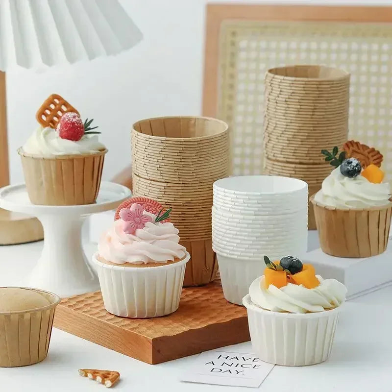 New 50pcs Muffin Cupcake Paper Cup Oilproof Cupcake Liner Baking Cup Tray Case Caissettes Cupcake Wrapper Paper Wedding Party Zpaxo
