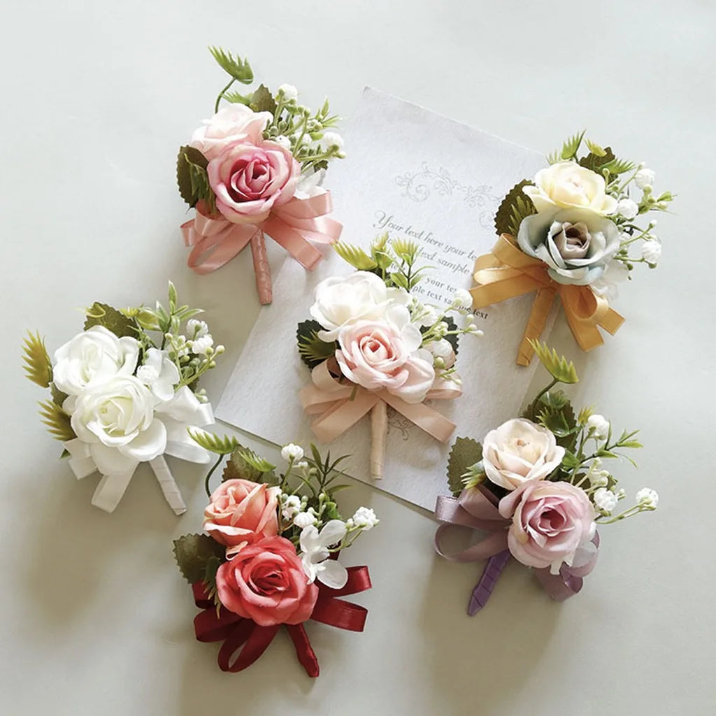 Artificial Fabric Corsage & Wrist Flower | Satin Ribbon Wedding